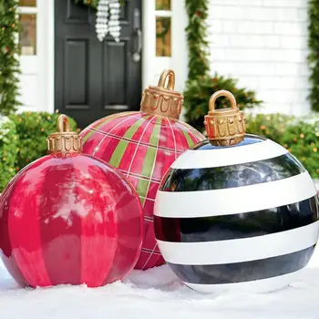 60CM Открит Коледа надуваеми украсени топка Made PVC гигантски не светлина големи топки коледно дърво декорации открит играчка топка