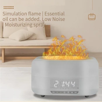 7 Цветен виртуален овлажнител за мъгла от пламък, дифузьор за ароматерапия, LED будилник за показване на време