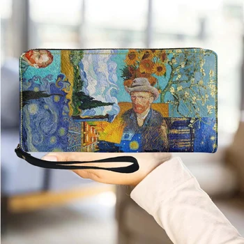 Fashion Art Ван Гог печат персонализирани дамски портфейл гривна съединител мобилен телефон чантата жена дълга промяна чанта карта организатор