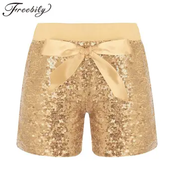 Kids Boys Girls Jazz Dance Shorts Dancewear Princess Bowknot Sparkling Sequins Boxer Shorts for Birthday Party Dressy Costumes