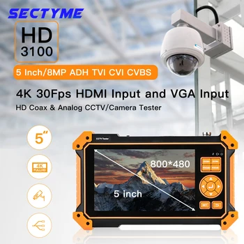 Sectyme 3100C CCTV тестер HD коаксиален 4K 8MP ADH TVI CVI CVBS камера тестер с кабел Tracer 5 инчов TFT-LCD екран монитор