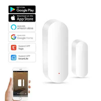 TY001 Tuya Smart WiFi сензор за врати Отворен детектор за затваряне Известие за управление на приложения Smartlife Съвместим с Alexa Google Home