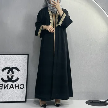 Жени Ейд Муслим Абая Рамадан Дубай Жилетка с дълъг ръкав бродерия Abayas арабски кафтан вестидос дълга роба скромен колан хлабав