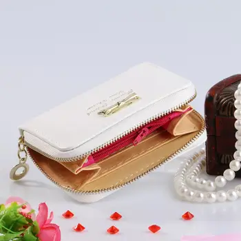 Мода Дамски мини изкуствена кожа чантата Bowknot цип портфейл притежателя на карти Държачи за монети чанта чанта за момиче случайни пазаруване