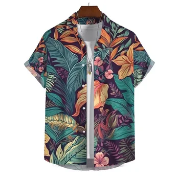 Реколта 3d печат хавайски цветни ризи Мъжко облекло лято извънгабаритни ревера блуза случайни улично облекло плаж къси ръкави риза