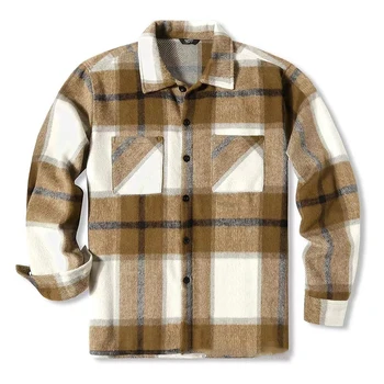 стилен мъжки каре топло дълъг ръкав ризи дебел бутон надолу палто върховете m 4XL размер на разположение в различни цветове
