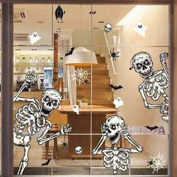 Хелоуин скелети прозорец прилепва череп призрак прозорец стикери декорация за призрачен дом стъкло стена обитаван от духове къща парти доставки